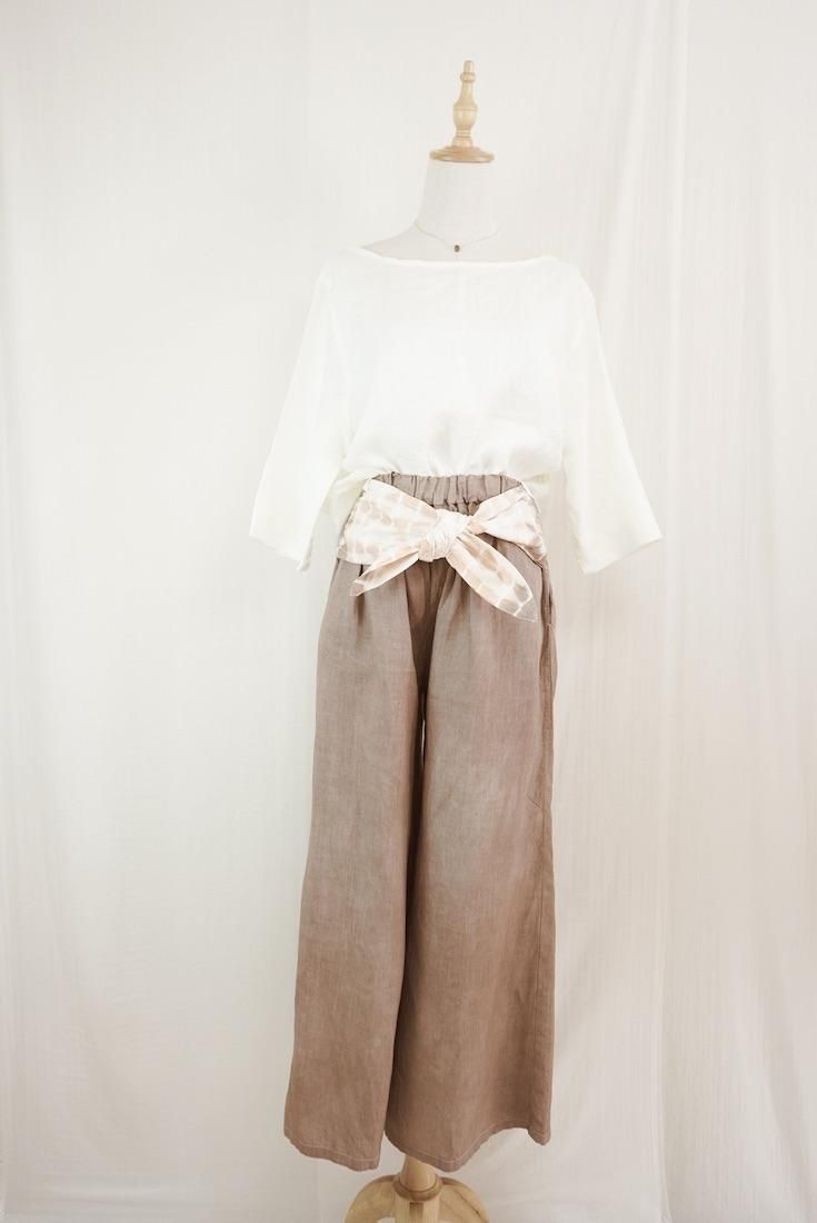 French Linen Ribbon Pants Brown x Orangebeige