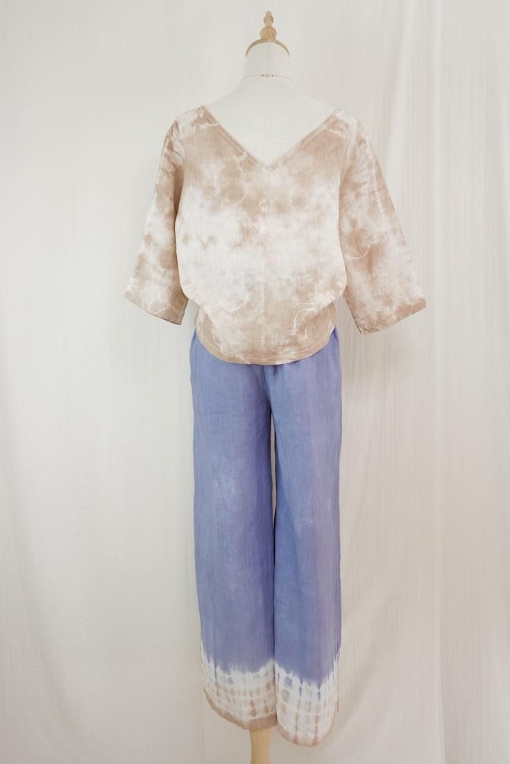 French Linen Ribbon Pants Slateblue x Cafelate