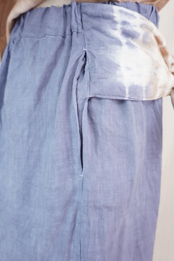 French Linen Ribbon Pants Slateblue x Cafelate