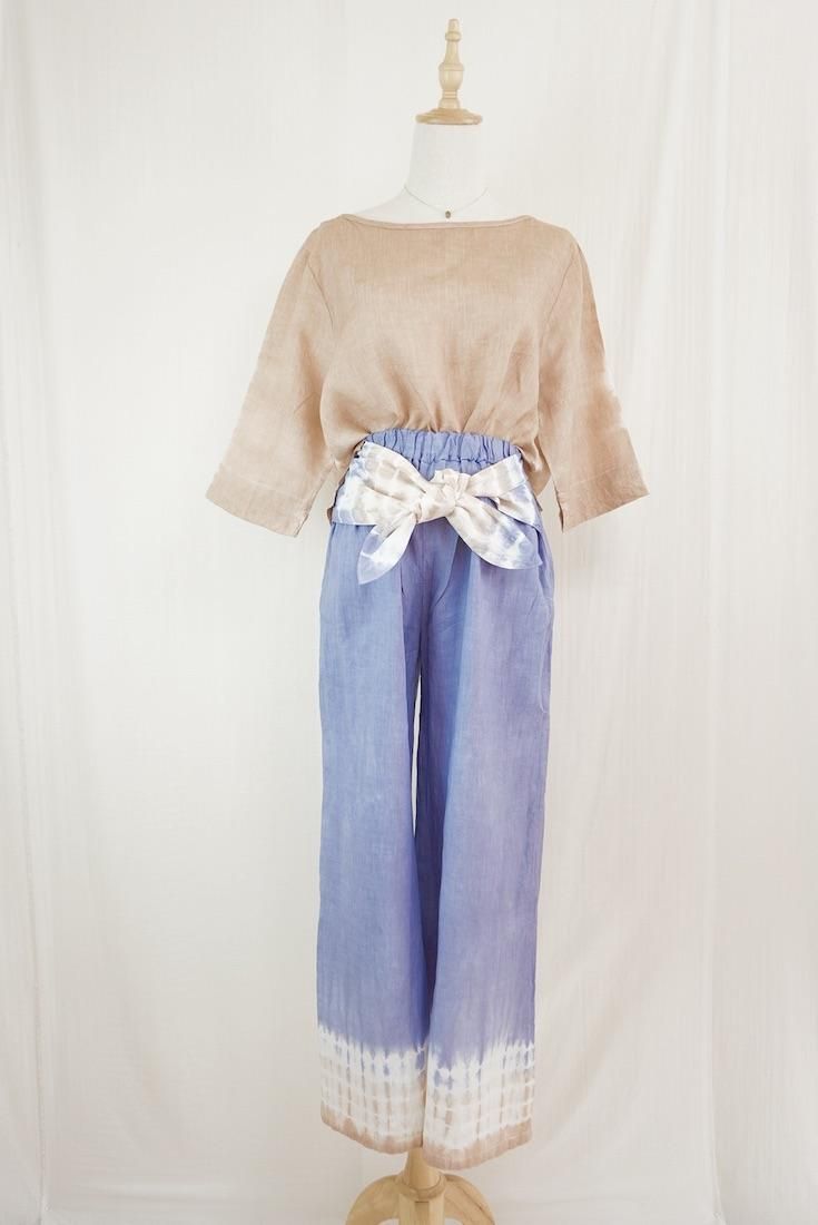 French Linen Ribbon Pants Slateblue x Cafelate