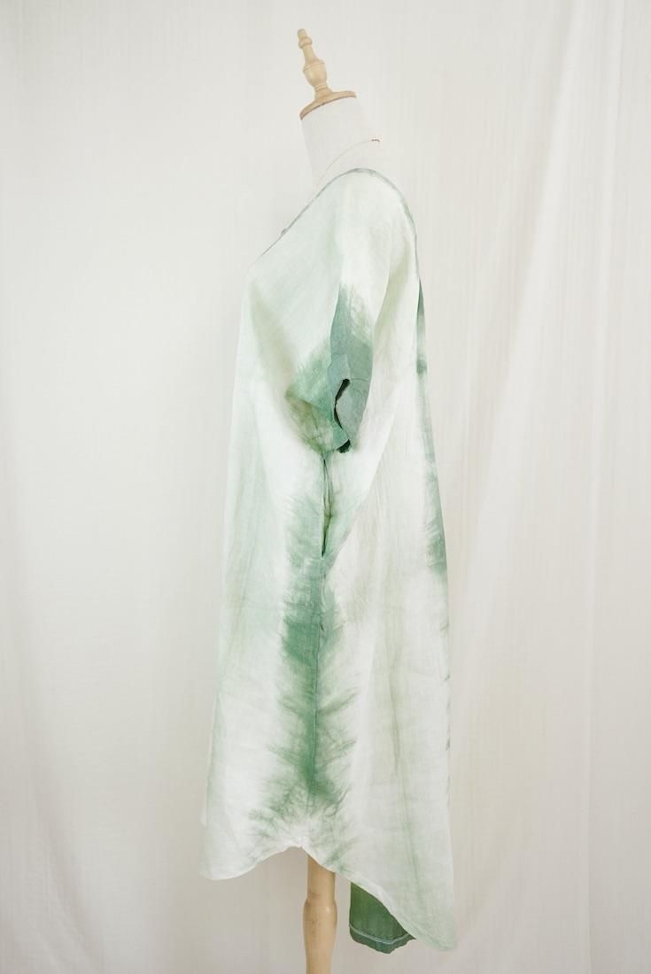 French Linen Relax Dress Jungle green x Pistachio