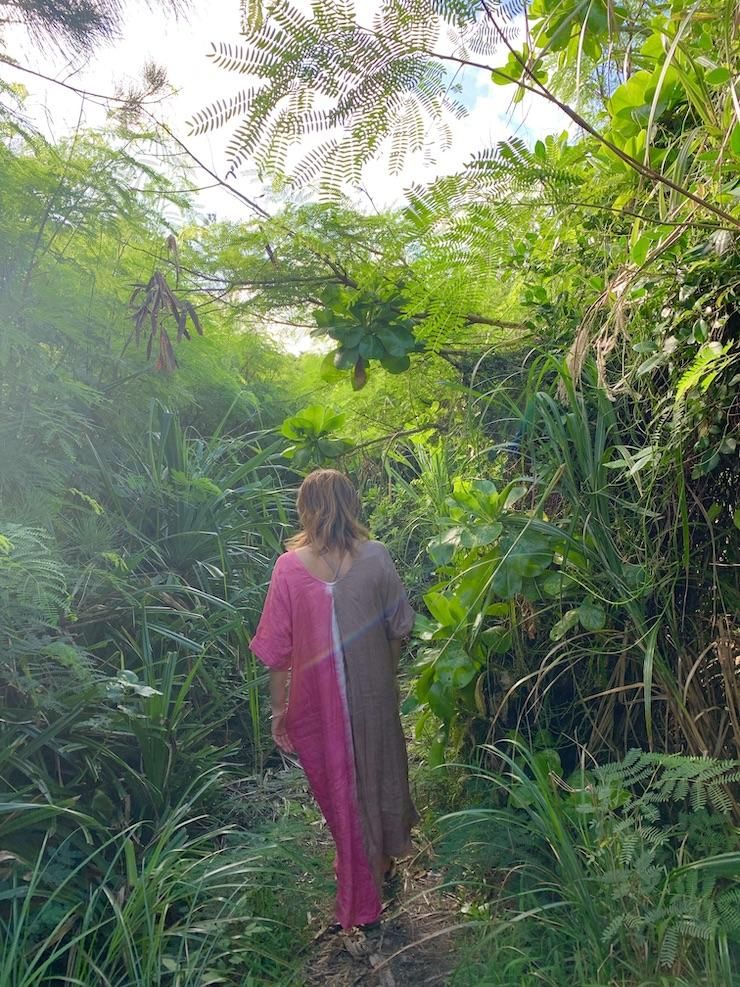 French Linen Relax Dress Jungle green x Pistachio