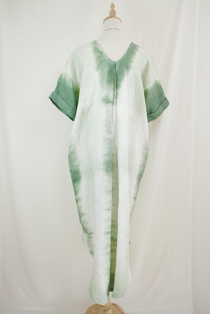 French Linen Relax Dress Jungle green x Pistachio