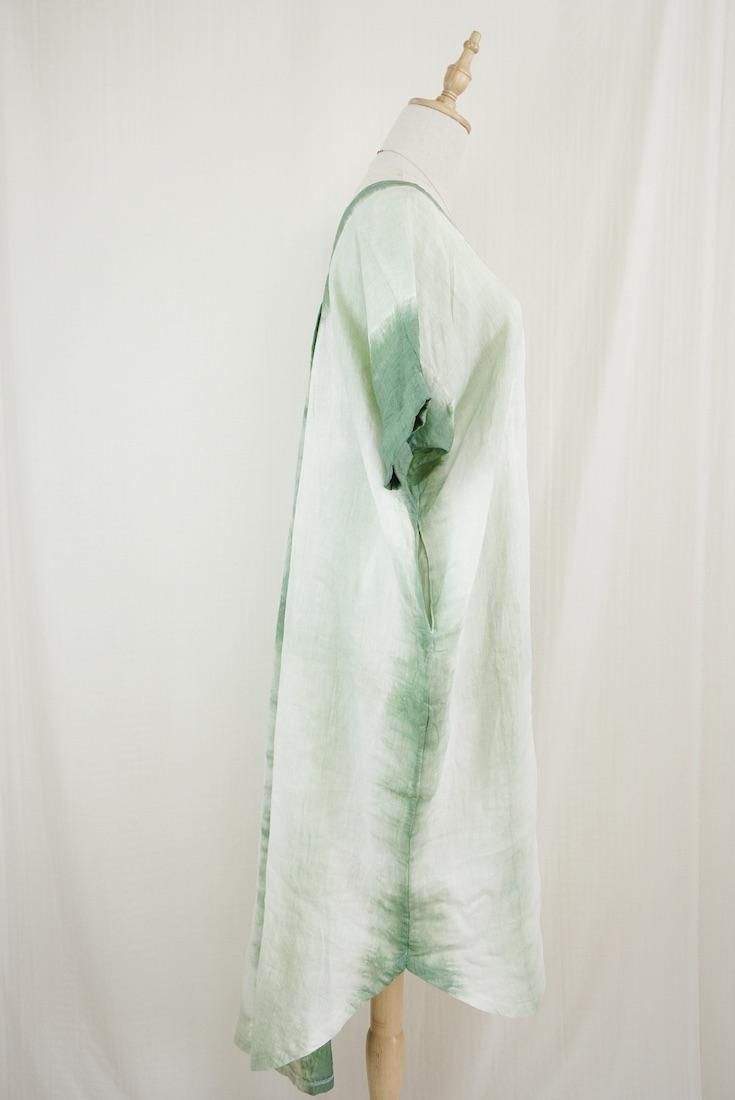 French Linen Relax Dress Jungle green x Pistachio