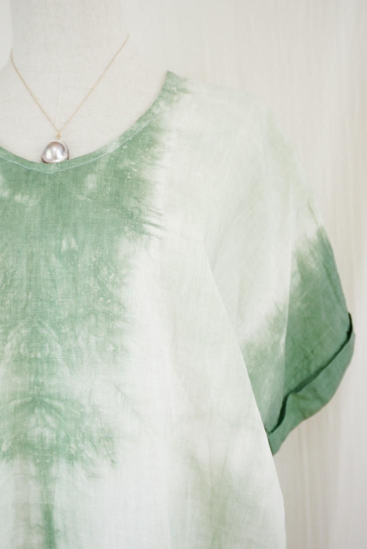 French Linen Relax Dress Jungle green x Pistachio