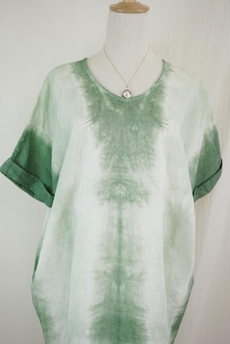 French Linen Relax Dress Jungle green x Pistachio