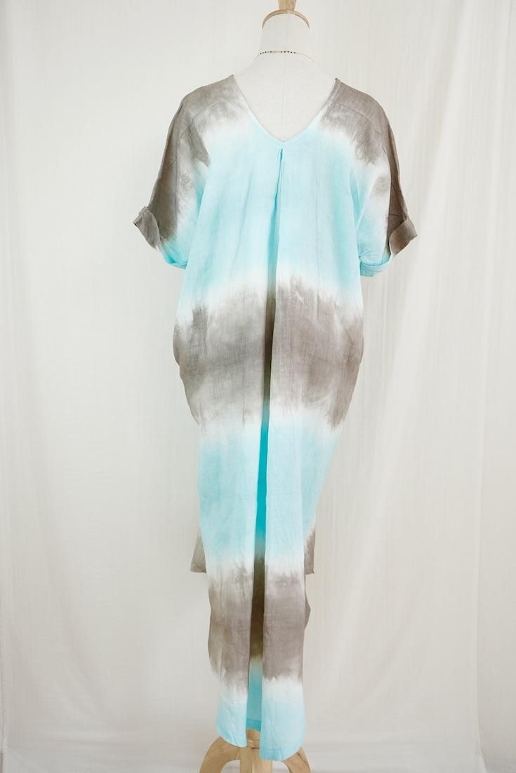 French Linen Relax Dress Taupe x Turquoise