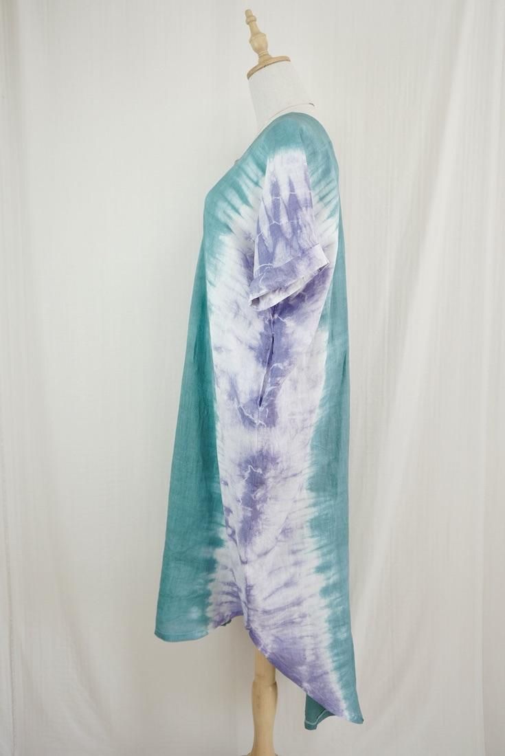 French Linen Relax Dress Deegreen x Amethyst