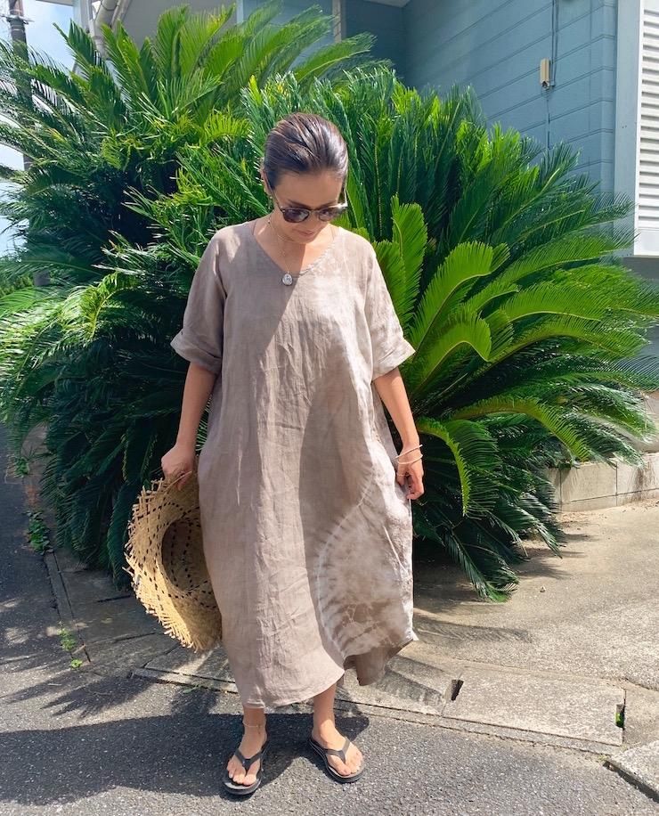 French Linen Relax Dress Deegreen x Amethyst