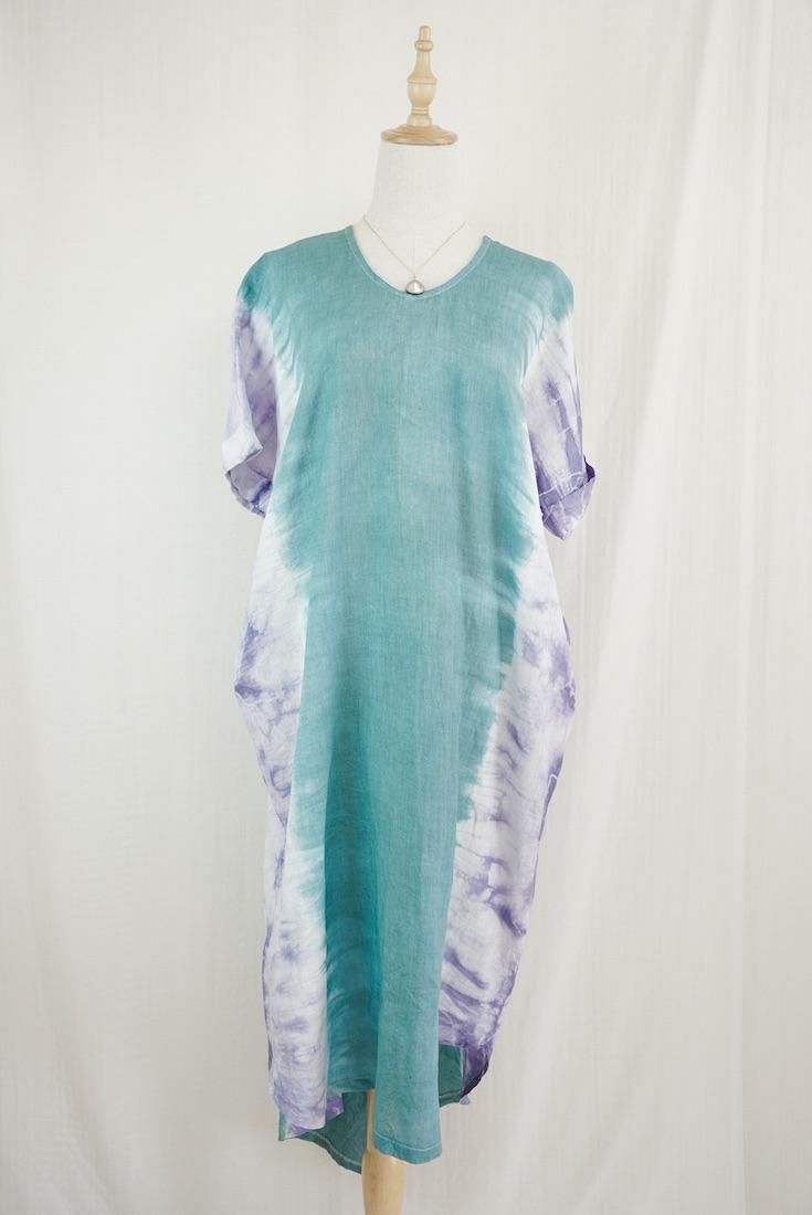 French Linen Relax Dress Deegreen x Amethyst