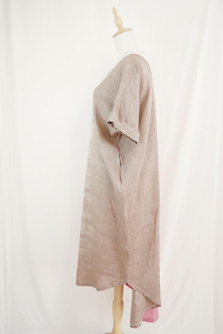 French Linen Relax Dress Bougainvillea x Brown