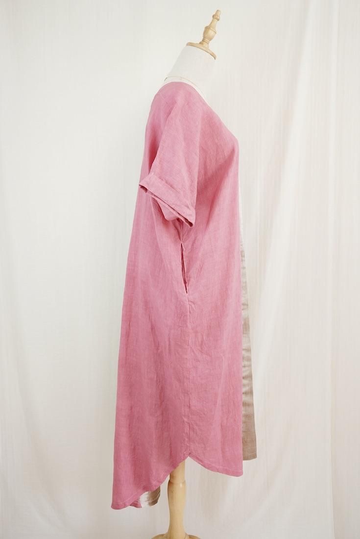 French Linen Relax Dress Bougainvillea x Brown
