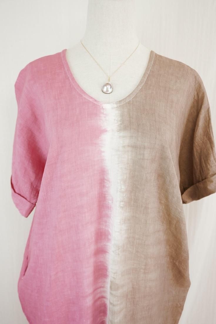 French Linen Relax Dress Bougainvillea x Brown