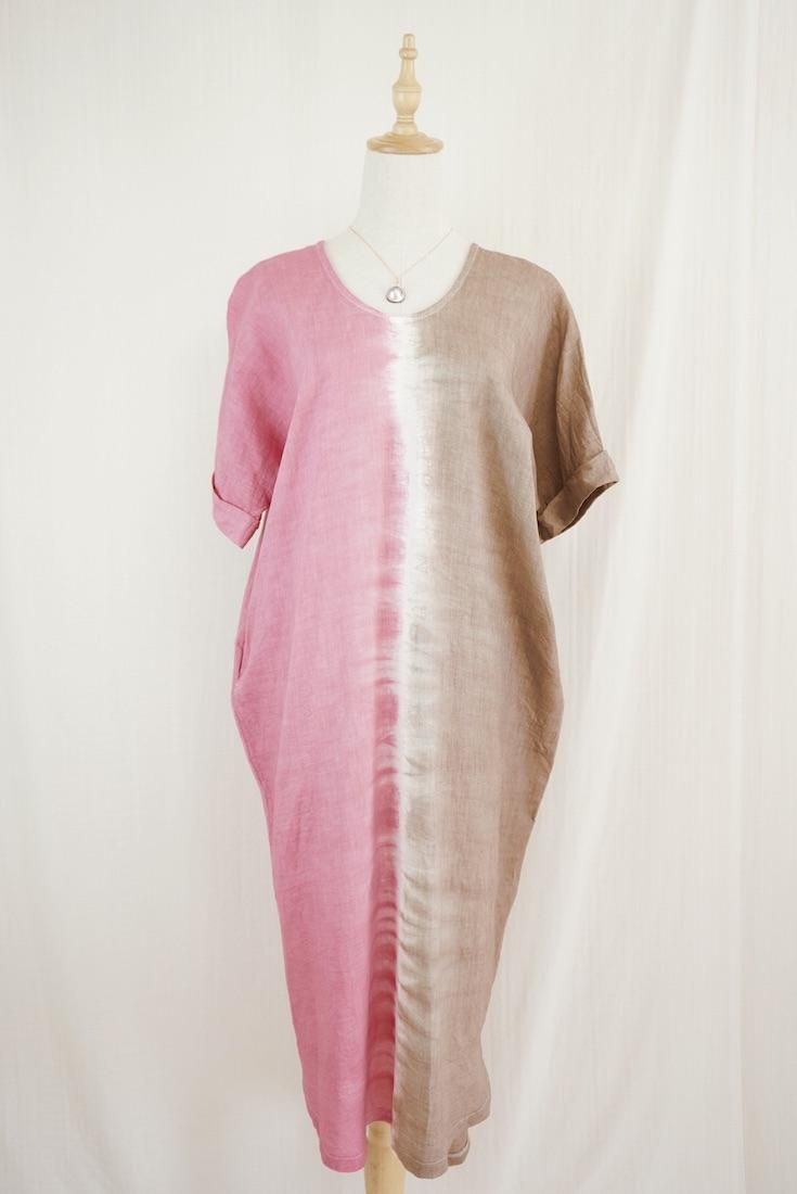 French Linen Relax Dress Bougainvillea x Brown