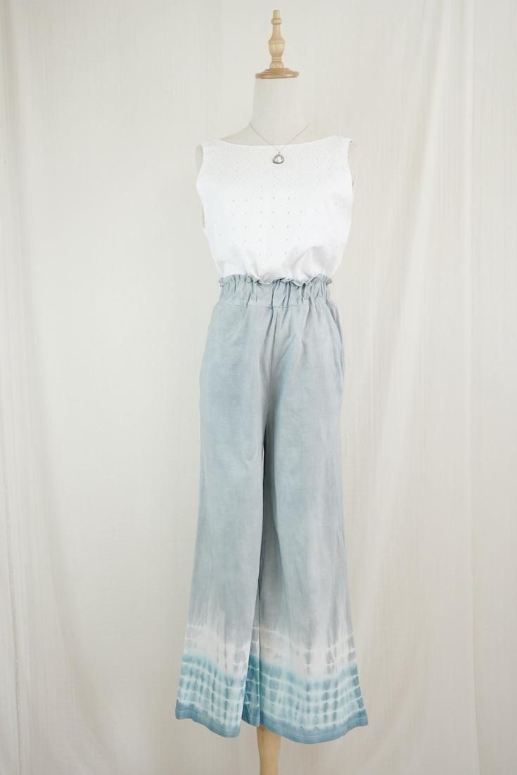 Cotton Relax Pants  Gray x Vintageblue 