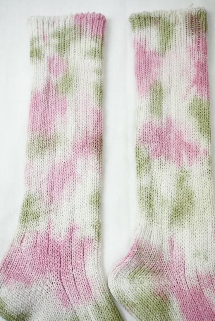 Organic Cotton Low gauge socks 2color SHIBORI Khaki x Cherryblossom 