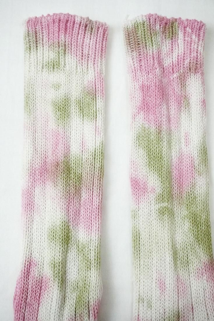 Organic Cotton Low gauge socks 2color SHIBORI Khaki x Cherryblossom 