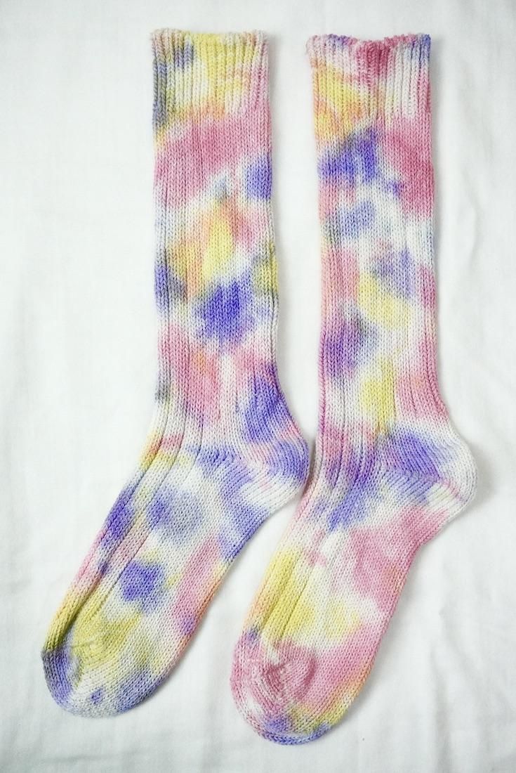 Organic Cotton Low gauge socks 3color SHIBORI Cherryblossom x Purple x Yellow 