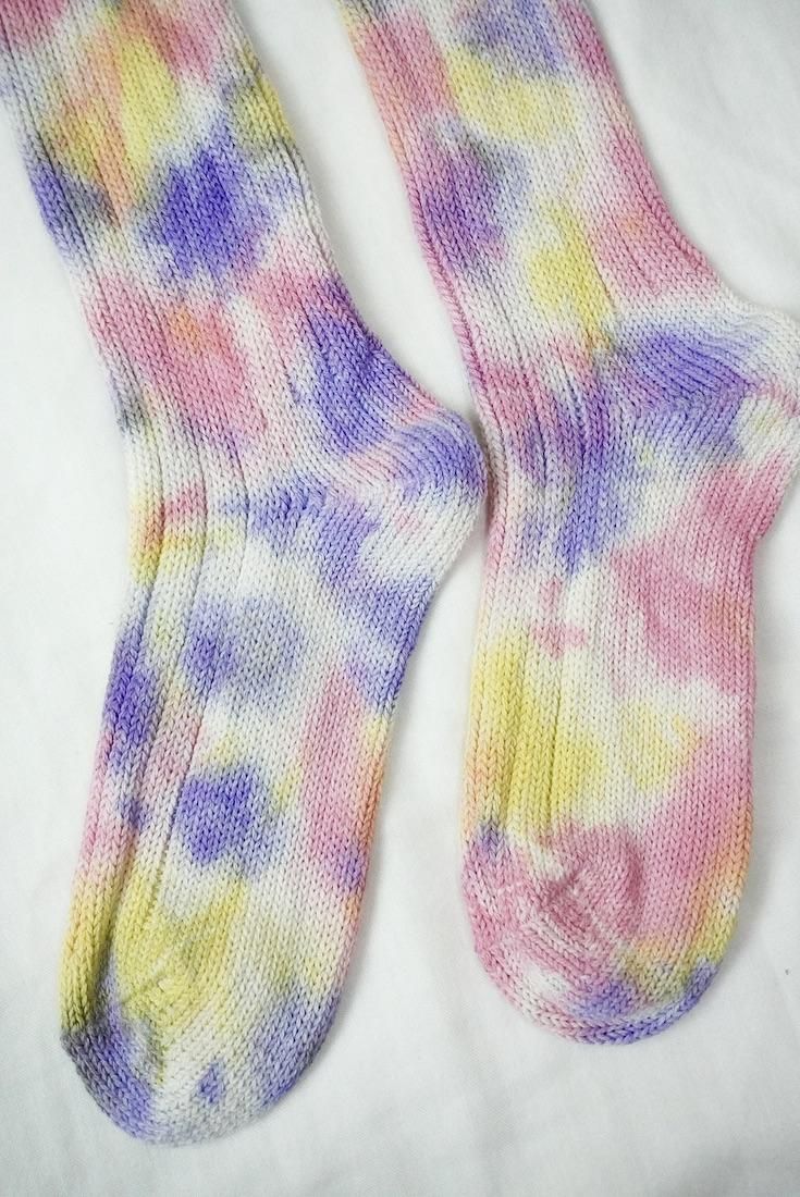 Organic Cotton Low gauge socks 3color SHIBORI Cherryblossom x Purple x Yellow 