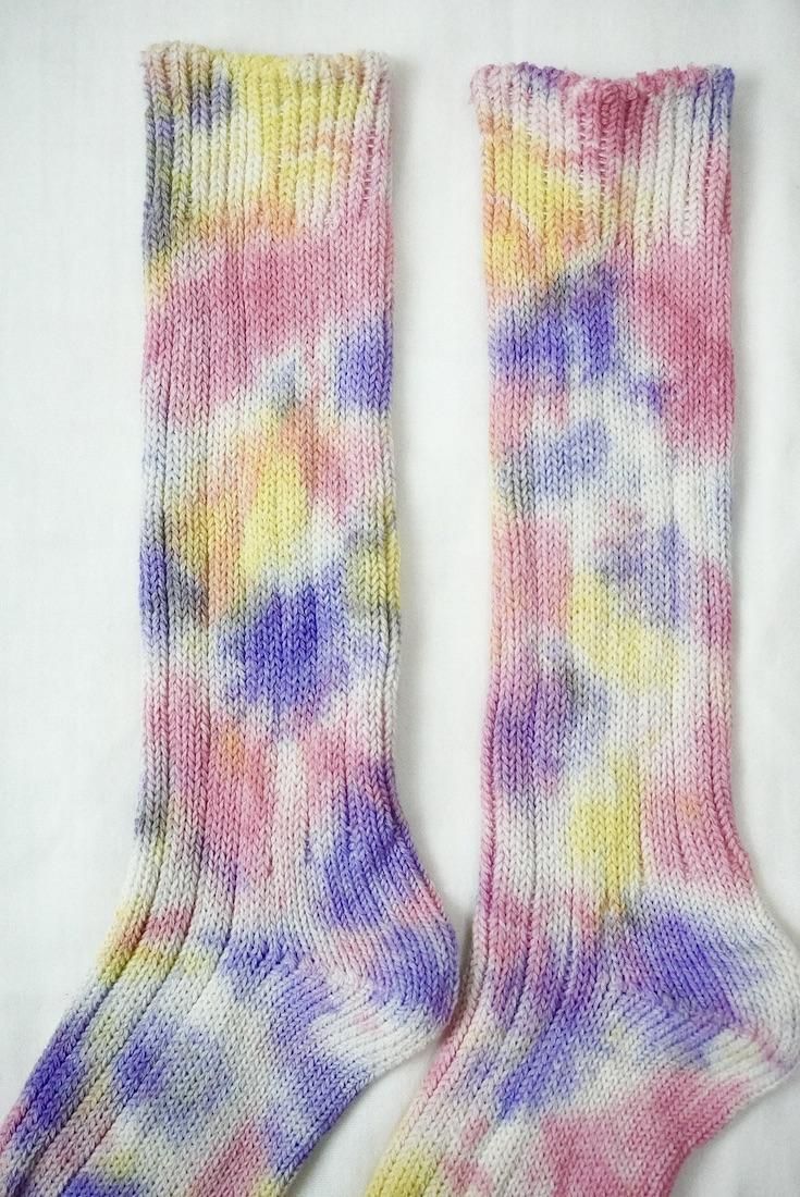 Organic Cotton Low gauge socks 3color SHIBORI Cherryblossom x Purple x Yellow 
