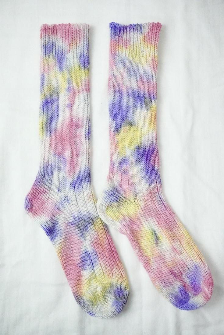 Organic Cotton Low gauge socks 3color SHIBORI Cherryblossom x Purple x Yellow 