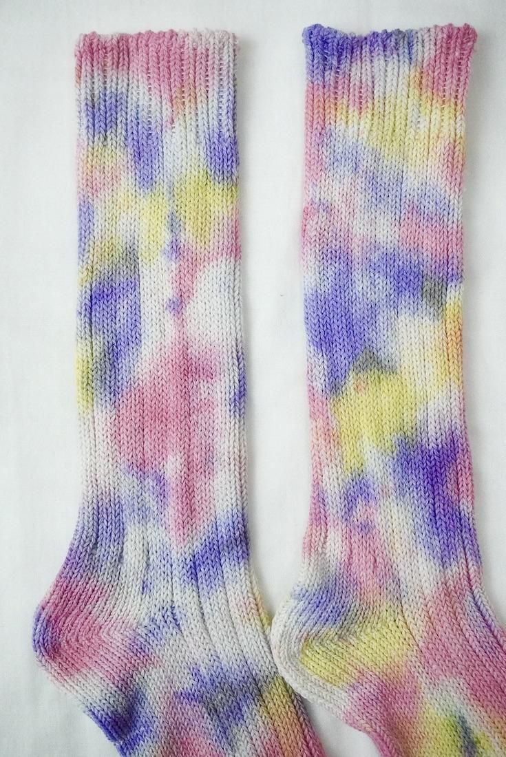 Organic Cotton Low gauge socks 3color SHIBORI Cherryblossom x Purple x Yellow 