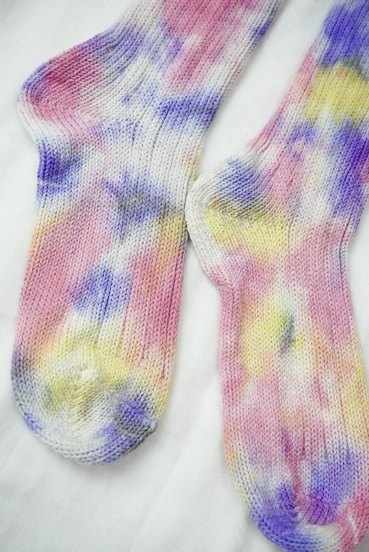 Organic Cotton Low gauge socks 3color SHIBORI Cherryblossom x Purple x Yellow 