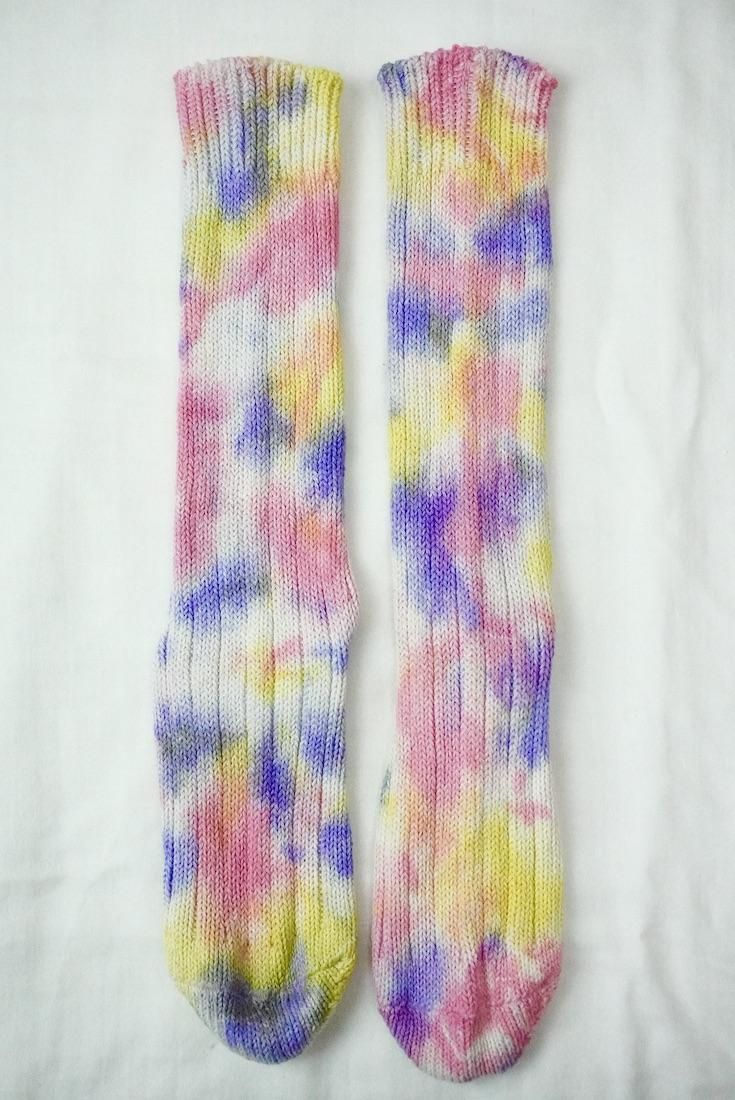 Organic Cotton Low gauge socks 3color SHIBORI Cherryblossom x Purple x Yellow 