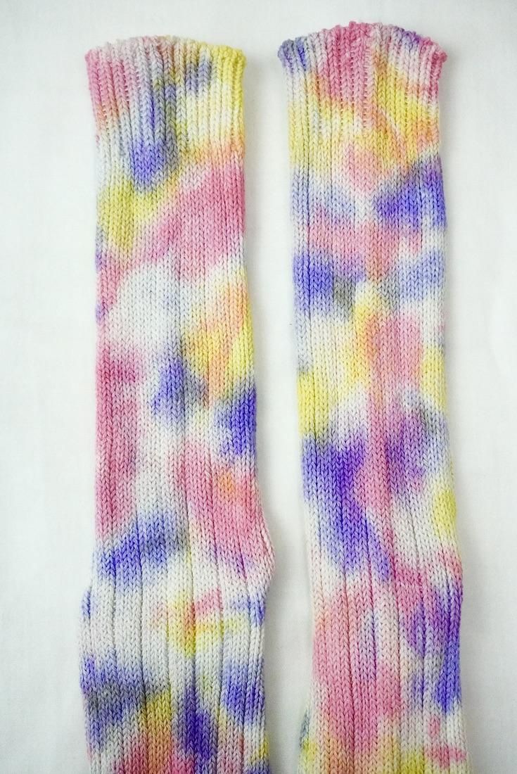 Organic Cotton Low gauge socks 3color SHIBORI Cherryblossom x Purple x Yellow 