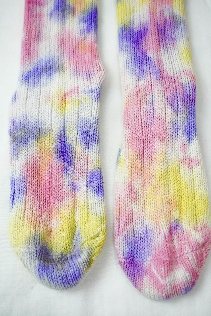 Organic Cotton Low gauge socks 3color SHIBORI Cherryblossom x Purple x Yellow 