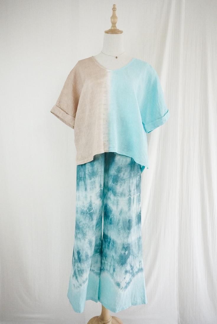 French Linen Relax Top  Cafelate x Turquoise