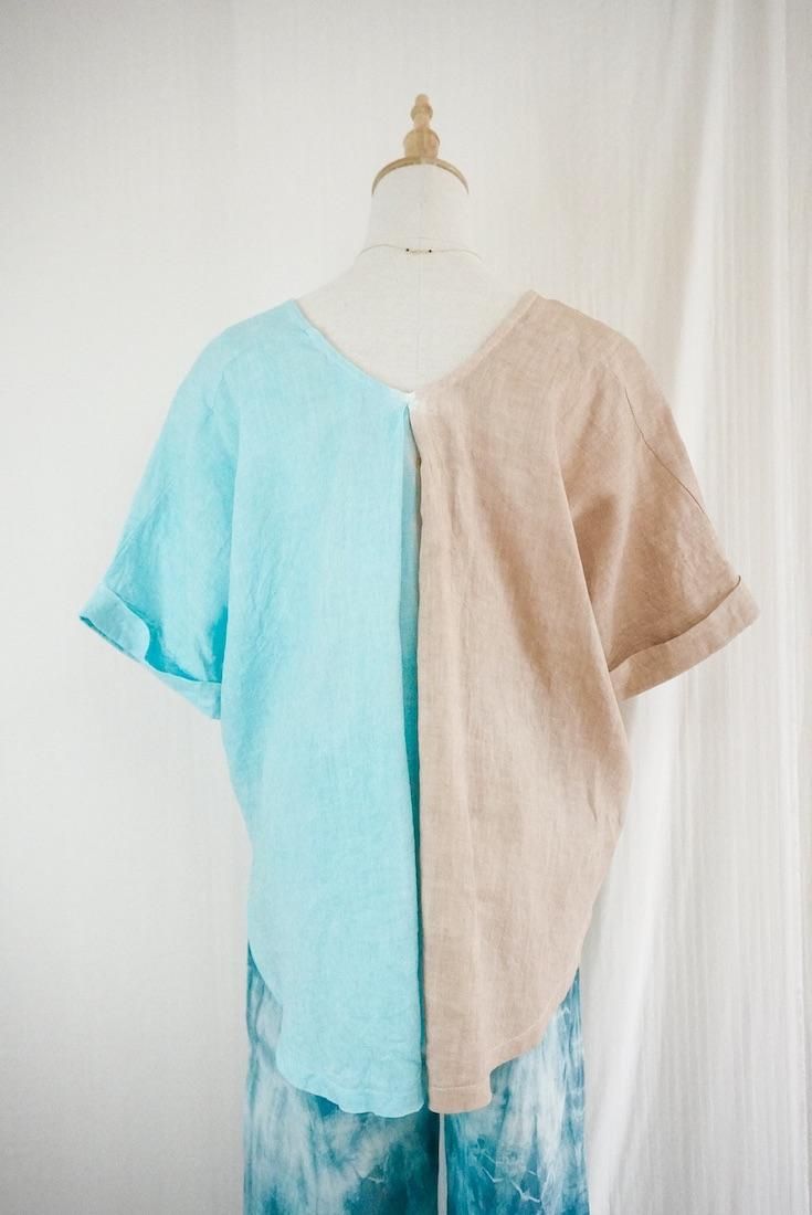 French Linen Relax Top  Cafelate x Turquoise