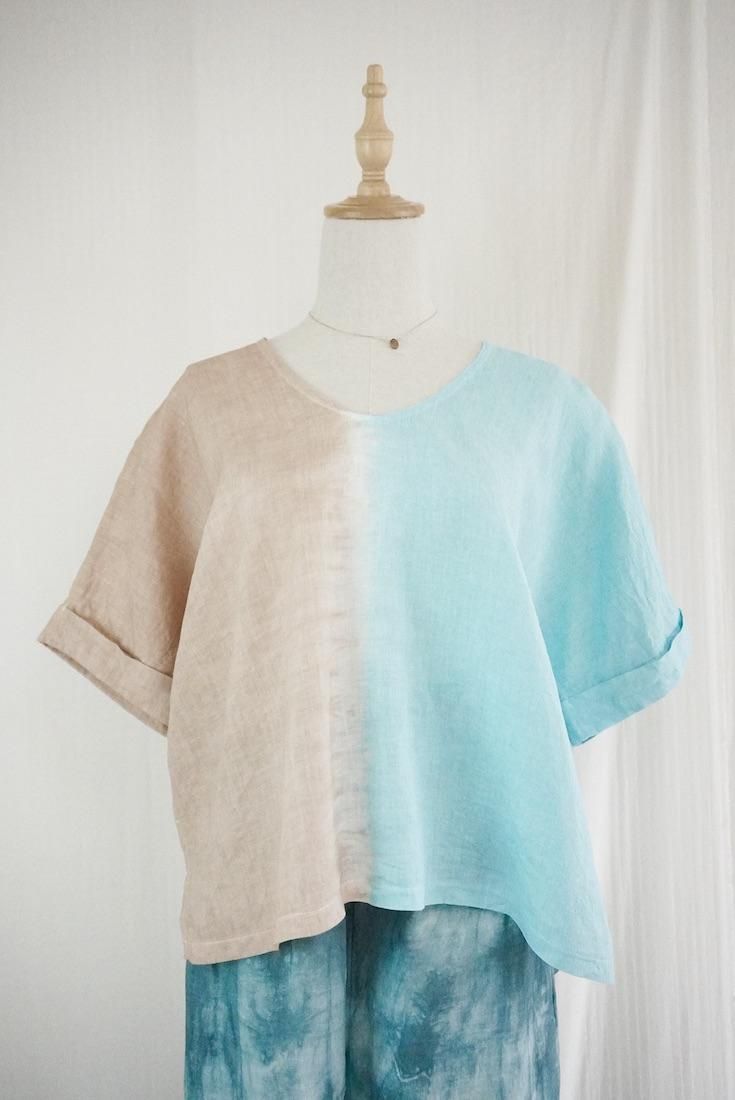 French Linen Relax Top  Cafelate x Turquoise