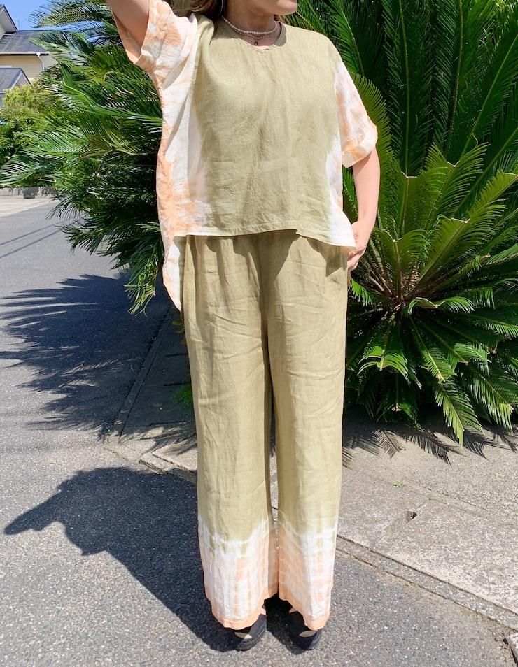 French Linen Relax Top  Lightgray x Pinkbeige