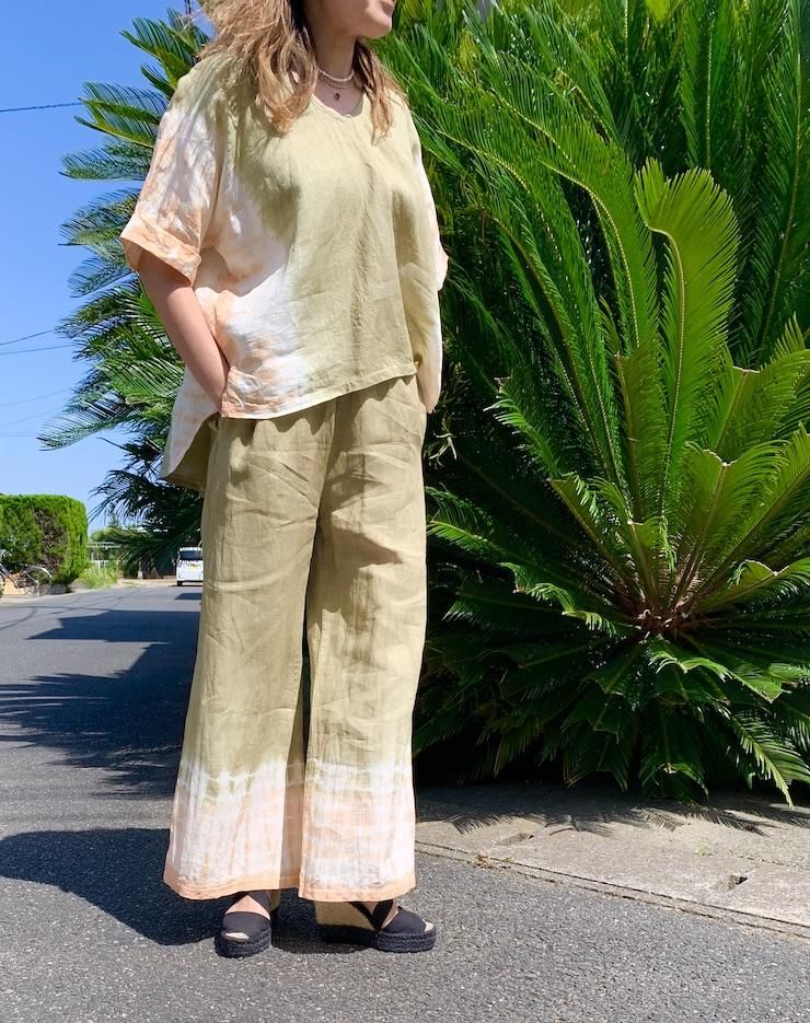 French Linen Relax Top  Lightgray x Pinkbeige