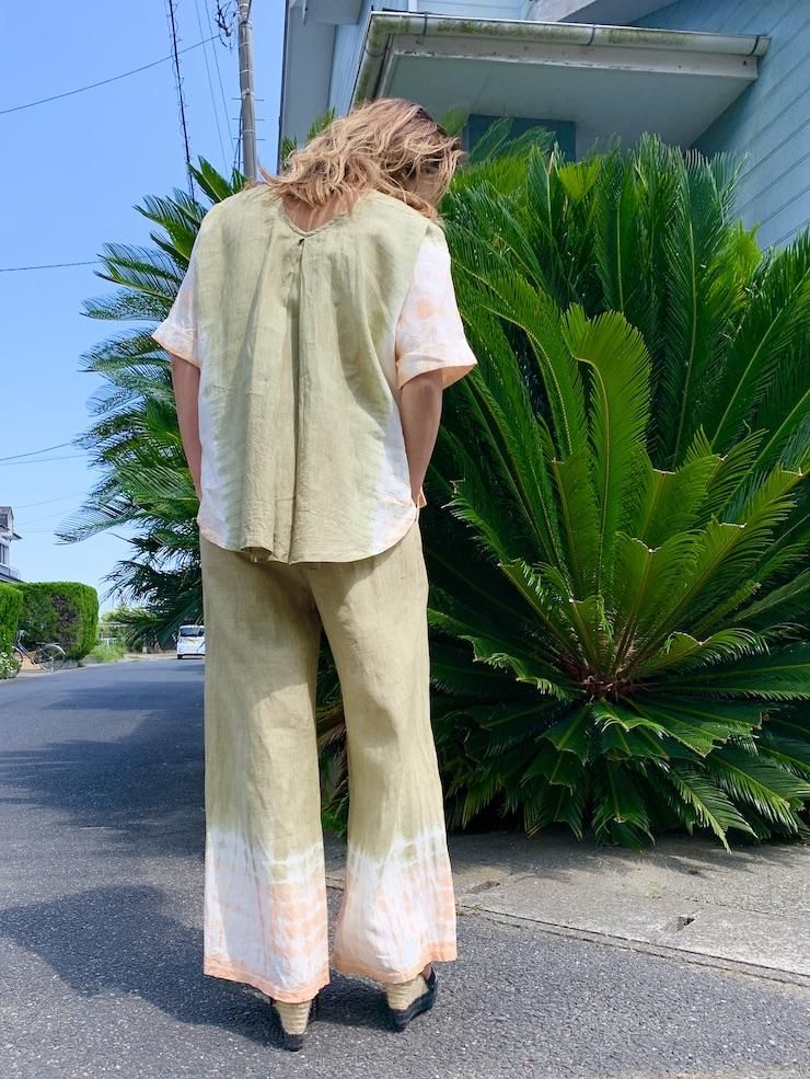 French Linen Relax Top  Lightgray x Pinkbeige
