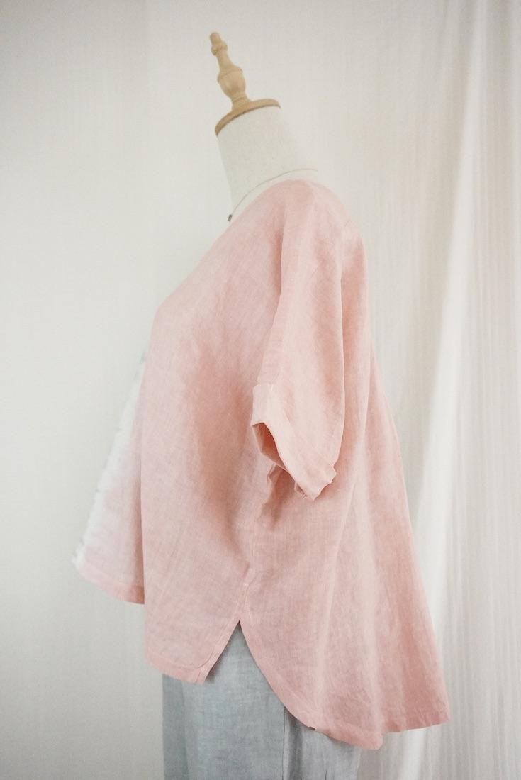 French Linen Relax Top  Lightgray x Pinkbeige