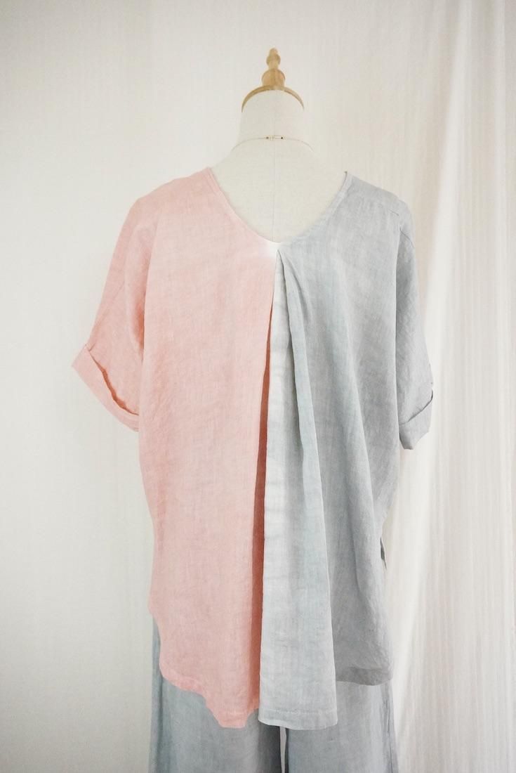 French Linen Relax Top  Lightgray x Pinkbeige