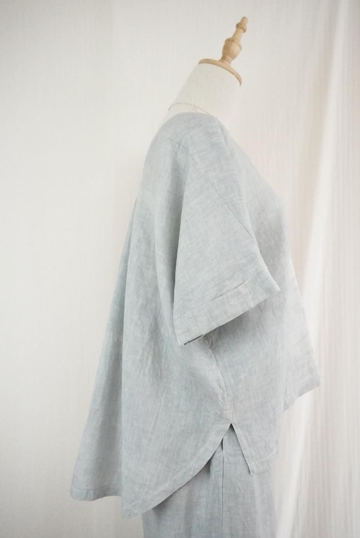 French Linen Relax Top  Lightgray x Pinkbeige