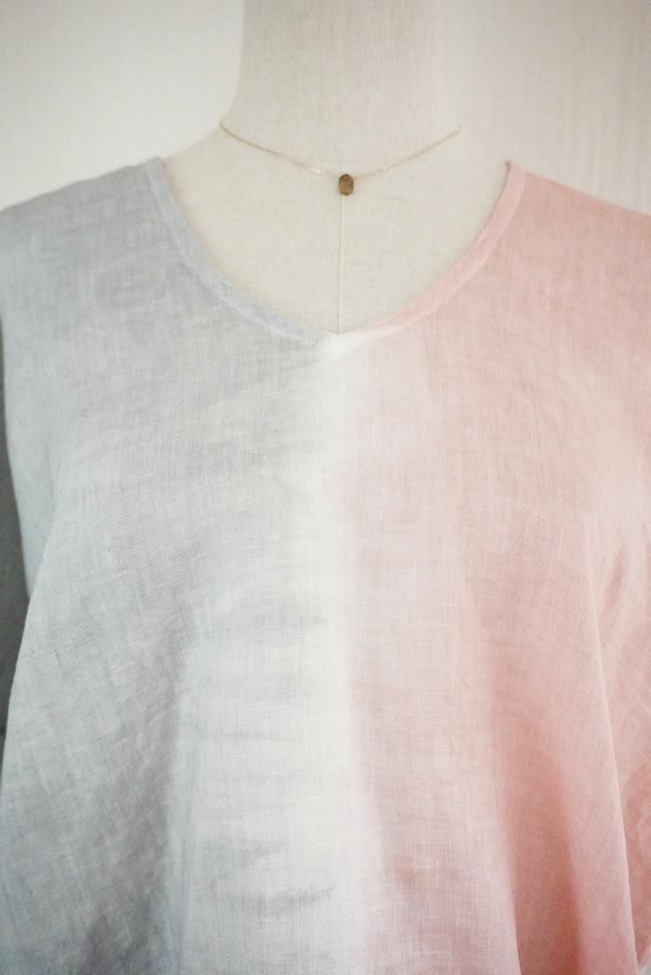 French Linen Relax Top  Lightgray x Pinkbeige
