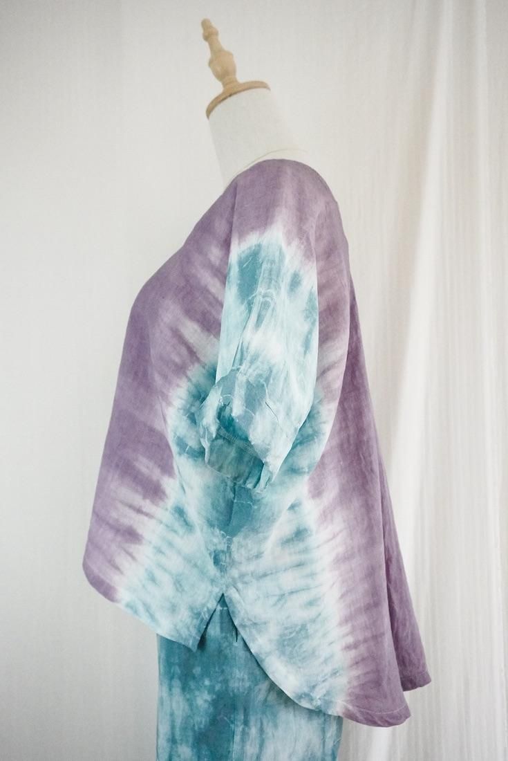 French Linen Relax Top Violet x Deepgreen