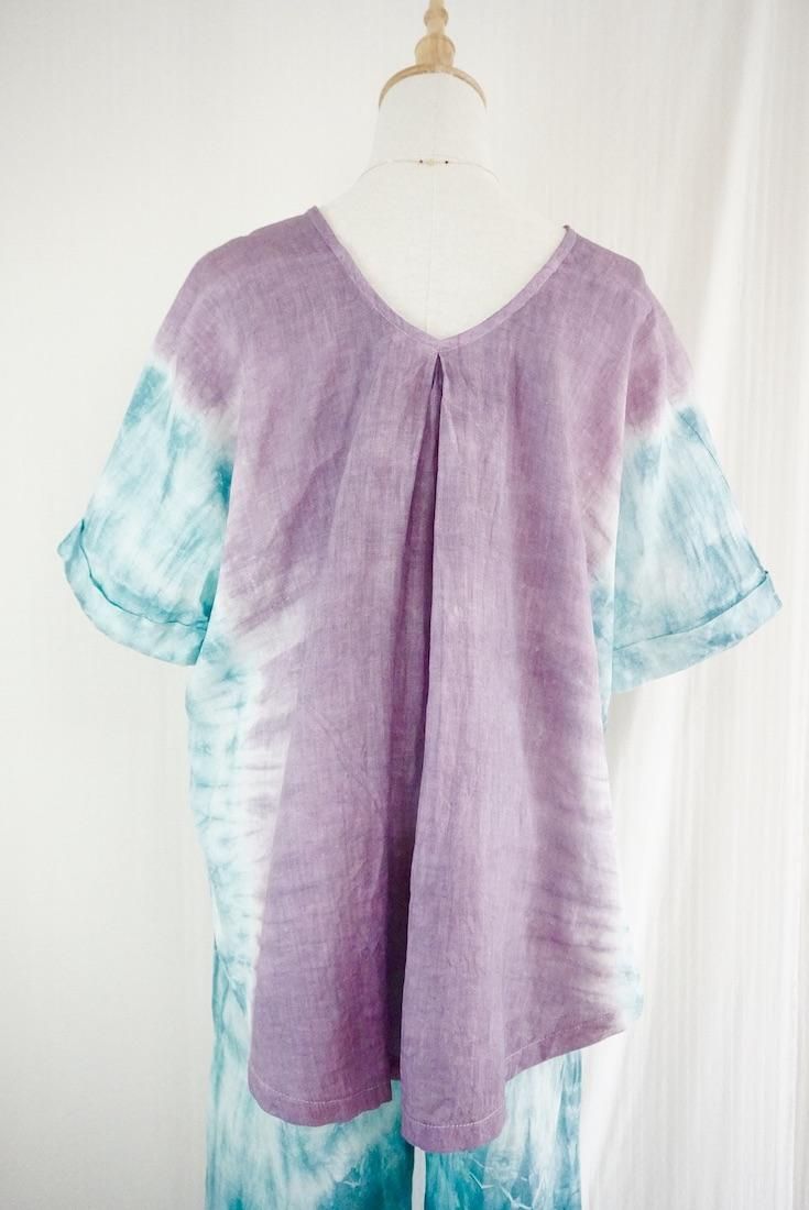 French Linen Relax Top Violet x Deepgreen