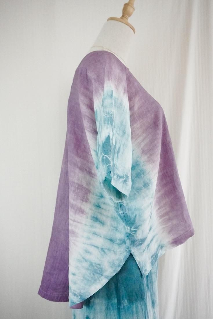 French Linen Relax Top Violet x Deepgreen