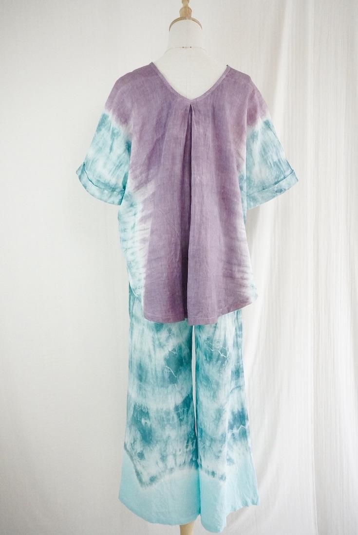 French Linen Relax Top Violet x Deepgreen