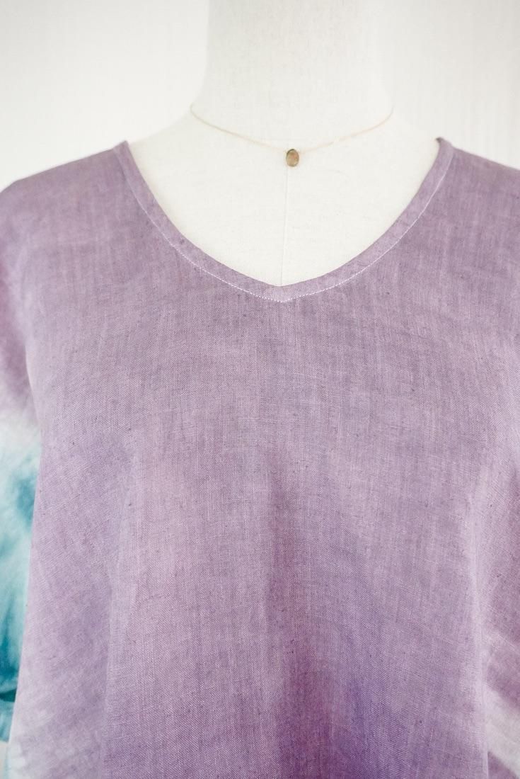 French Linen Relax Top Violet x Deepgreen