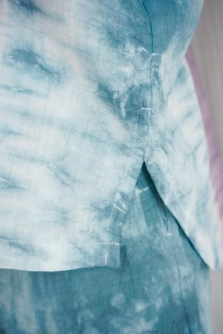 French Linen Relax Top Violet x Deepgreen