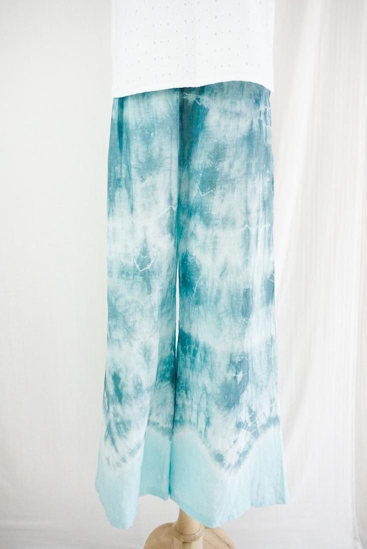 Frenh Linen Relax Pants Deepgreen x Turquoise