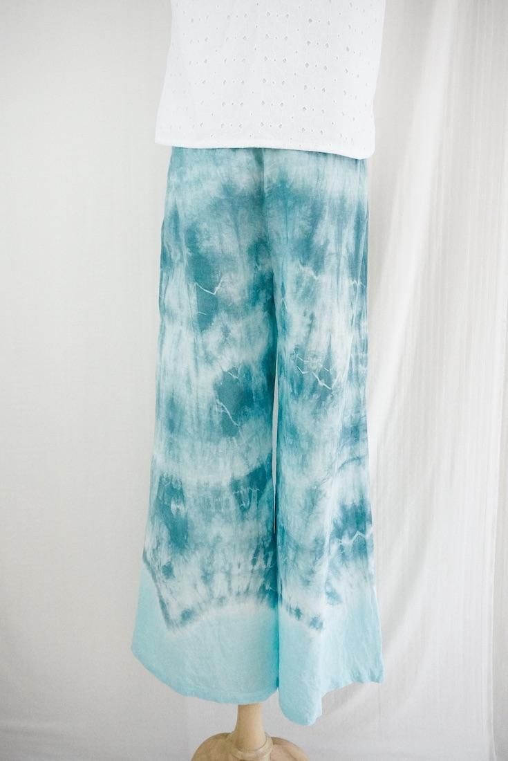 Frenh Linen Relax Pants Deepgreen x Turquoise