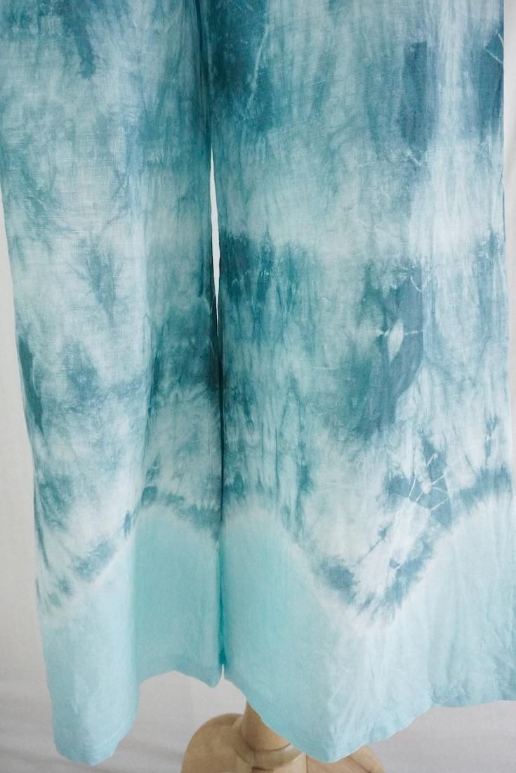 Frenh Linen Relax Pants Deepgreen x Turquoise