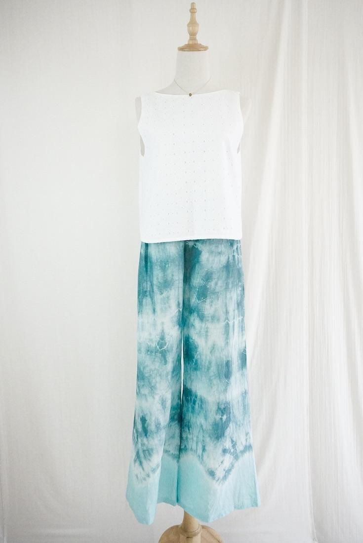 Frenh Linen Relax Pants Deepgreen x Turquoise